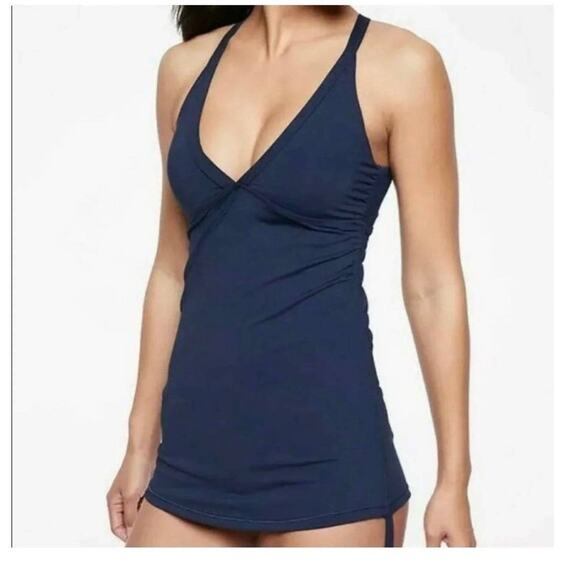 NWT Athleta Scrunch Ruched Tankini & bottoms in navy swim 2 piece size medium - Picture 2 of 11